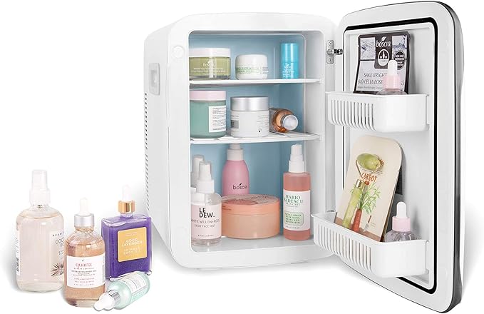 Cooluli 15L Mini Fridge for Bedroom - Car, Office Desk & College Dorm Room - 12V Portable Cooler & Warmer for Food, Drinks, Skincare, Beauty, Makeup & Cosmetics - AC/DC Small Refrigerator (White)
