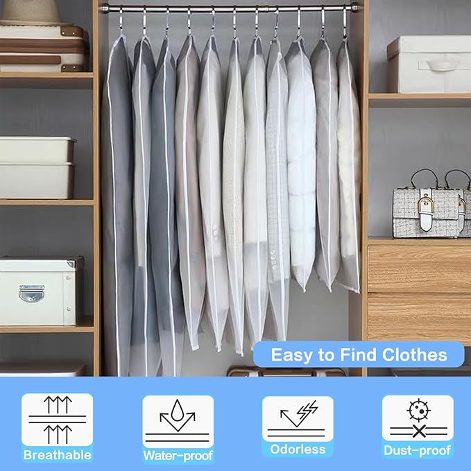 Suit Bags for Closet Storage Garment Bag (24'' x 40'' Set of 12) Clear Garment Bags for Hanging Clothes Plastic Waterproof Suit Cover Bag with Zipper for Coats, Jackets, Shirts Closet