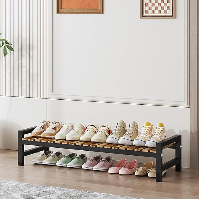 Shoe Rack Organizer for Small Spaces 1 Tier Long Narrow Shoe Stand, Closet Shoe Rack, Small Shoe Shelf for Closet Entryway Corner Garage and Bedroom Front Door - Shoe Storage Combining Wood and Metal