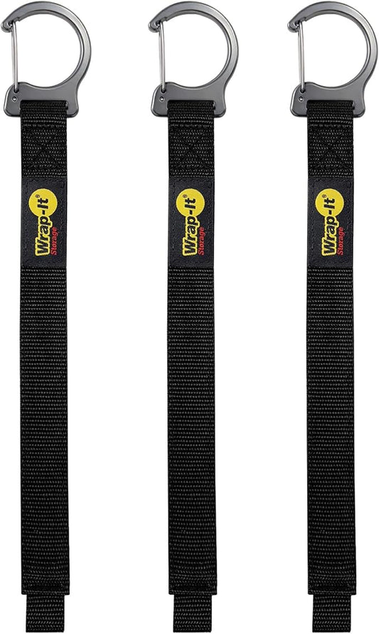 Wrap-It Storage Quick Clips - 20" (3-Pack) Black - Hose Organizer Straps with a Metal Clip to use as an Extension Cord Organizer or RV Hose Storage