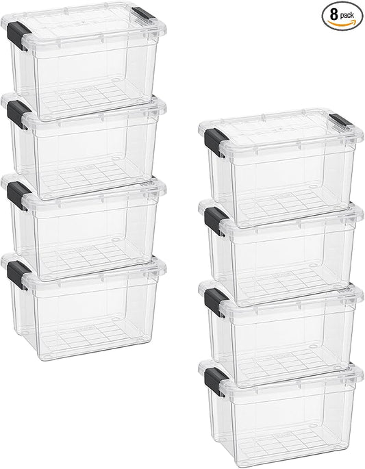 Superio Mini Storage Container Plastic Crayon Box Art Supplies and Sewing Case Stackable Clear Small Organizer for Beads, Stationery, Chalk, and Food, 1.4 Quart, 8 Pack