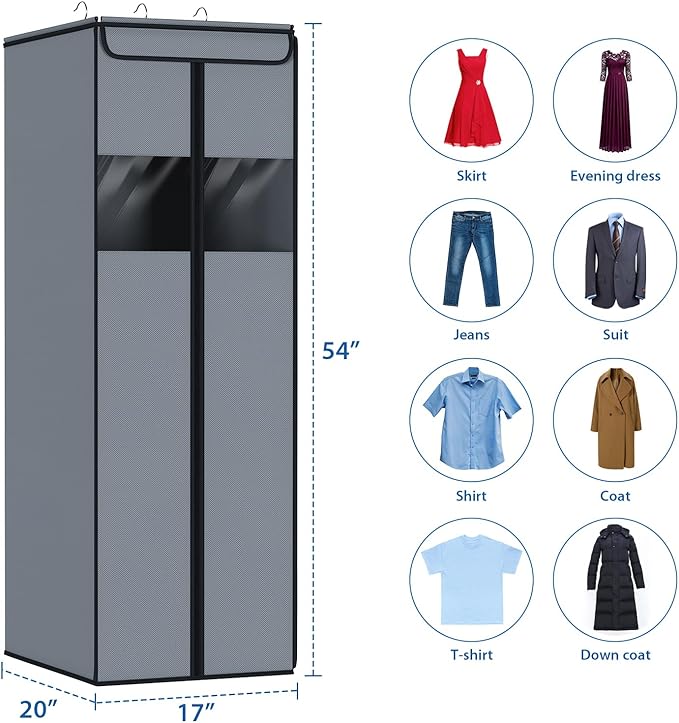 Zilink Garment Bags for Hanging Clothes 54" Hanging Garment Bags for Closet Storage with Clear Window Space Saving Hanging Storage Bags for Suits, Coats, Dresses, Grey, 2-Pack