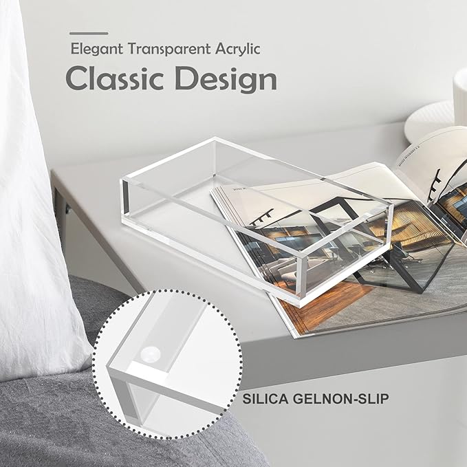 Napkin Holder, 8mm Thicken Clear Acrylic Tray for Disposable Hand Towels, Bathroom Vanity Organizer Tray Guest Paper Towels holder Lucite Tray for Bathroom, Business, Restaurant, Hotel