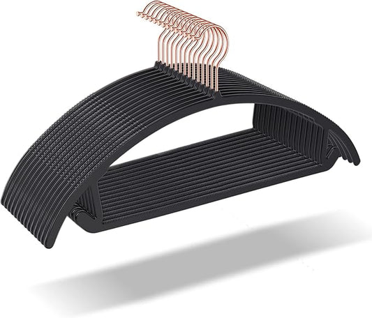 OIKA Hangers 50 Pack No Shoulder Bump - Space Saving Huggable Closet Hangers with 360° Rotating Hooks, Heavy Duty Non-Slip for Shirts, Pants, Coats (Black)