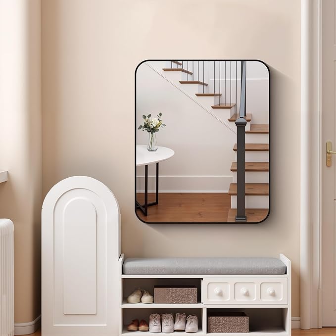 FORBATH Bathroom Mirror 30" x 36", Rectangle Black Bathroom Mirror with Black Aluminum Frame Rounded Corner, Wall Mounted Mirror for Bedroom Entryway Living Room