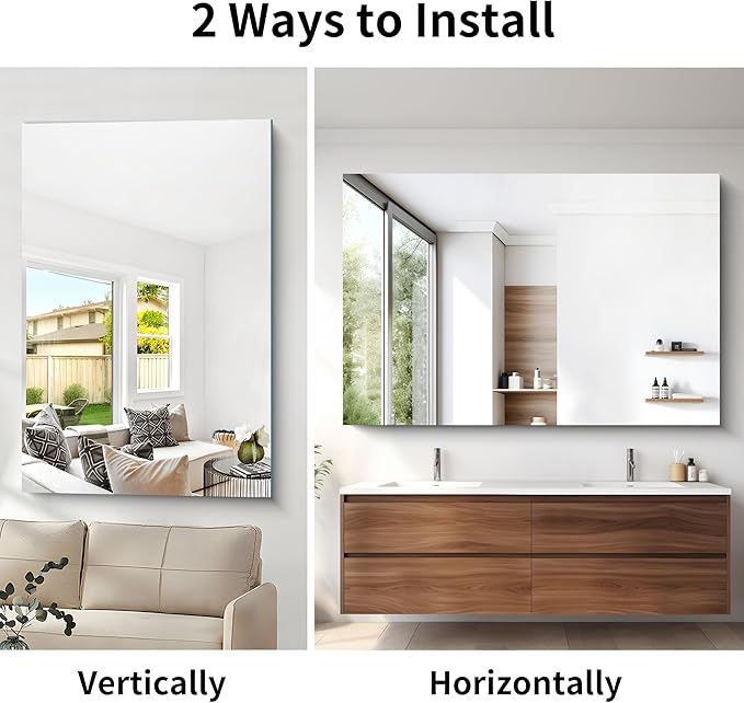 CILIBER Frameless Mirror, 60x40 Bathroom Mirrors for Wall, Upgraded Shatterproof Rectangle Vanity Mirror Over Sink with Polished Edge for Bathroom,Bedroom,Living Room and Entryway