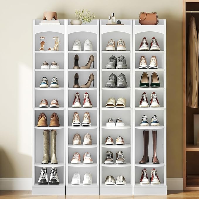 9-Tier Tall Shoe Rack, Wooden Shoe Storage Organizer, Narrow Shoe Cabinet with Removable Shelves for Small Spaces, Holds 18 Pairs of Shoes, for Entrance, Hallway, White SS02WT