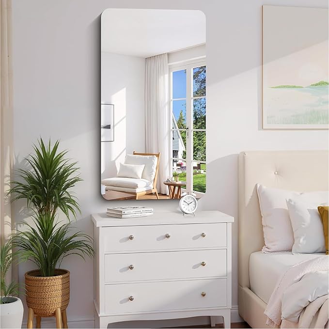 CILIBER Frameless Wall Mirror, 24" x 48" Bathroom Mirror Rounded Corner, HD Shatterproof Vanity Mirror with Polished Edge for Over Sink, Bedroom, Entryway, Vertical or Horizontal