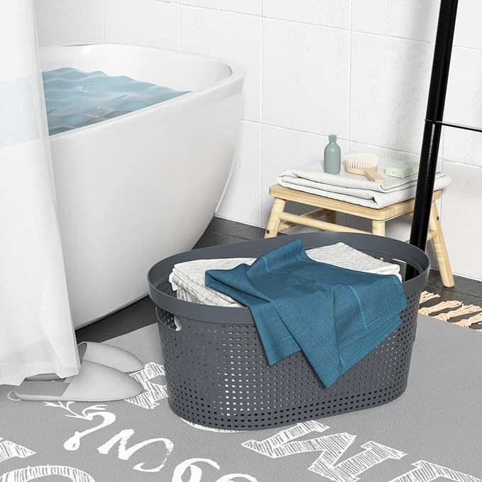 40 L Large Plastic Laundry Basket with Handles, 4 Pack Plastic Clothes Laundry Basket, 22.44" L x 14.96" W x 10.31" H, Gray