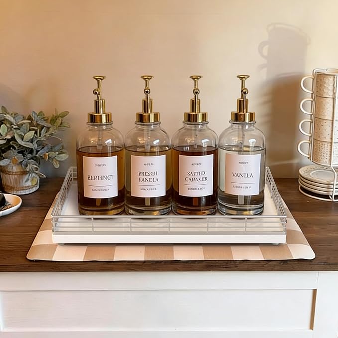 Large Bathroom Vanity Tray – 13" x 8" Oak Decorative Wooden Tray for Bathroom Countertop & Vanity Organizer, Wood Tray for Perfume, Skincare & Accessories Storage, Vanity Dresser Decor Sliver & White