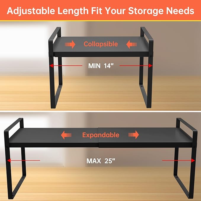 Adjustable Cabinet Shelves 9", Expandable 14~25" Metal Shelving for Pantry & Kitchen Organization (1Pcak)