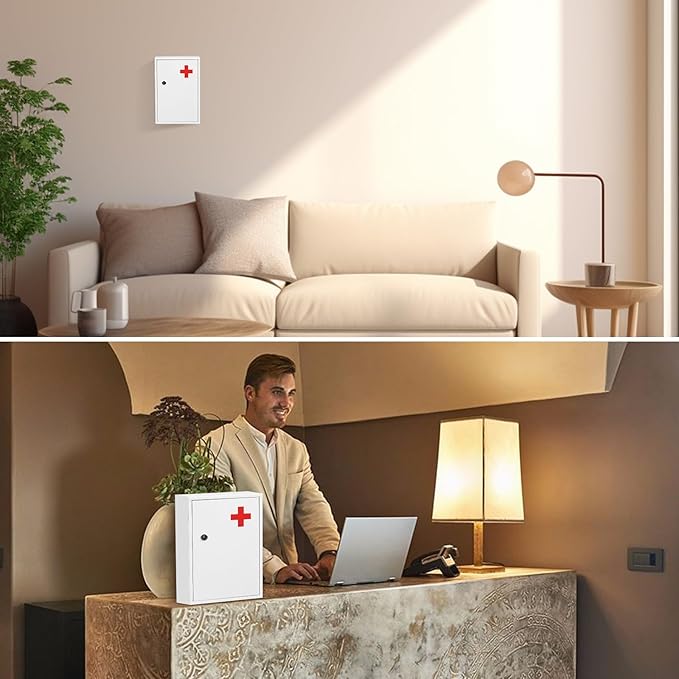Wall Mount Locking Medicine Cabinet Organizer, Medicine Lock Box with Key, First Aid Box Empty Wall Cabinet, Secure Steel Medication Box