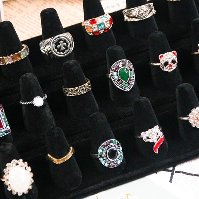 Coward 18 Holders Ring Display Stand, Black Velvet Jewelry Storage Drawer Organizer for Rings