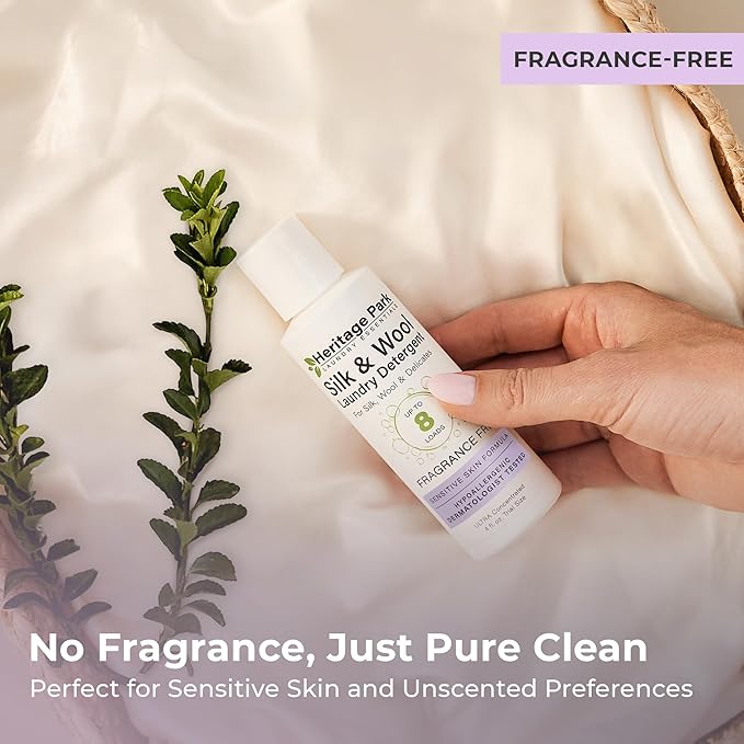 Heritage Park Silk & Wool Fragrance Free, Hypoallergenic, pH-Neutral Laundry Detergent - Dermatologist-tested, Sensitive Skin-Friendly, Enzymes-Free, Ultra Concentrated (4 Fl Oz)