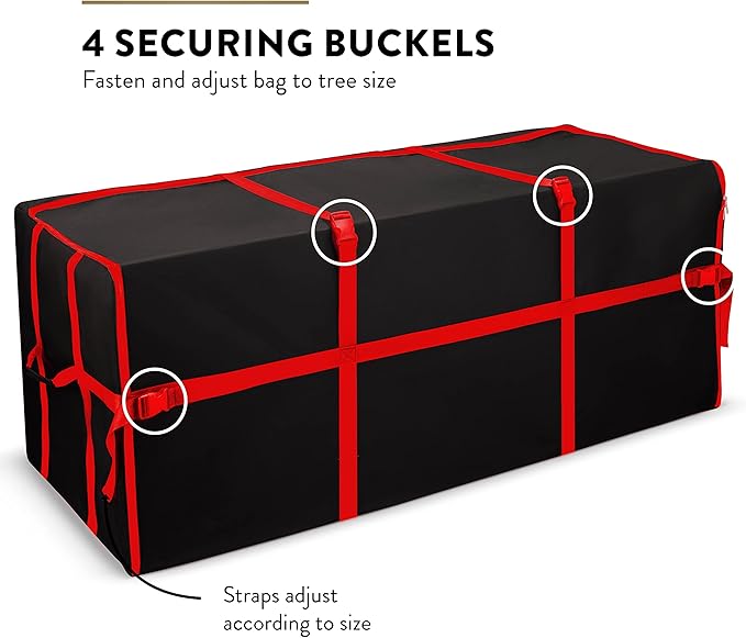 ZOBER Wide Christmas Tree Storage Bag - Maximum Accessibility - Fits 9 Ft Trees - 600D Oxford Fabric Christmas Tree Bag For Storage Box For Xmas - Strong, Durable Straps & Handles - Card Slot -Black