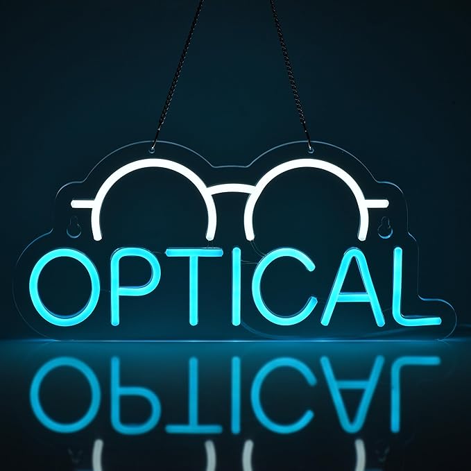 Optical Neon Sign for Wall Decor LED Light up Sign Eyeglass Store Optician's Store Eye Exams Optometry Business Signage Grand Opening Gift 16.5" x 7.5"