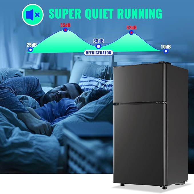 2.4 Cu.ft Fridge Dual Door Refrigerator with Freezer Dorm Fridge for Personal Senven Temp Gear Suit for Apartment, Bedroom, Rv Dark Gray