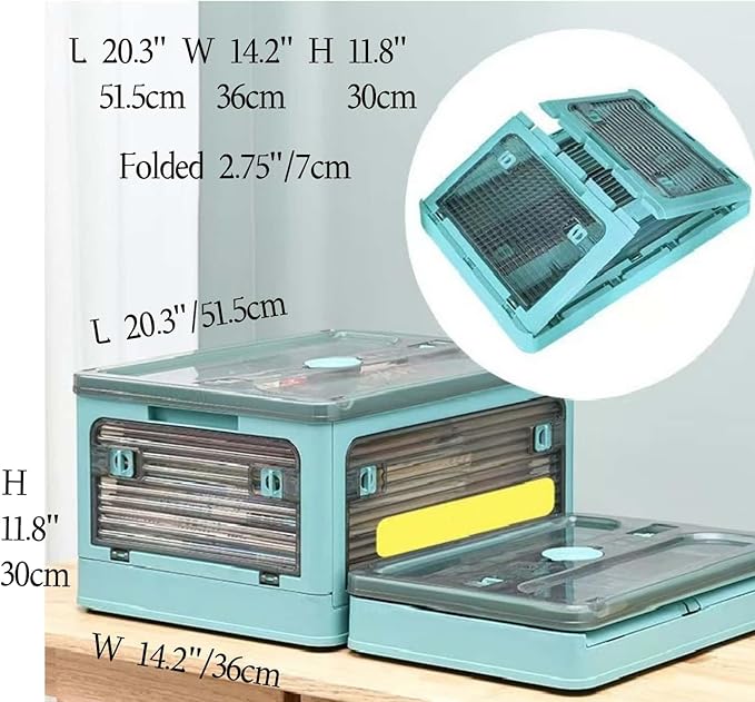 49Qt(2Pack) 20.3x14.2x11.8 Clear Plastic Storage Bins With Lids, collapsible, stackable With Wheels and Four Doors, Closet Pantry Organizer,Clothes Organizer,Plastic Tool Box,Bathroom