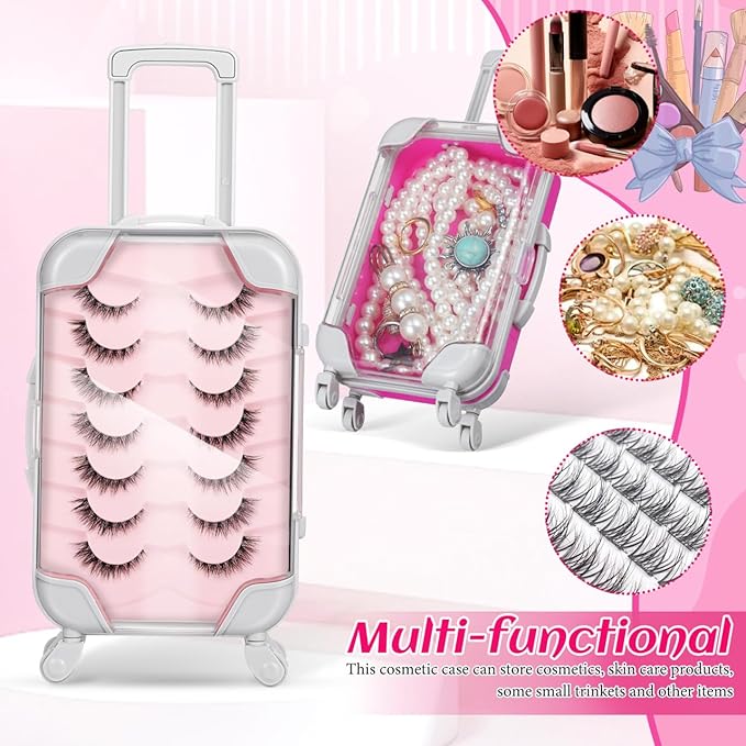 Unomor Portable Eyelash Storage Box Mini Suitcase Makeup Case Travel Cosmetic Organizer Compact Carrying Case for False Eyelashes and Small Accessories