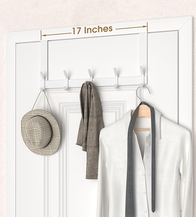 KitchLife Over The Door Hooks Hanger with 7 inches Extended Arms, Fit for 1-3/4" Doors, J18U, Thickened Bathroom Towel Rack Organization, 1 Pack Double-Hook, Glossy White