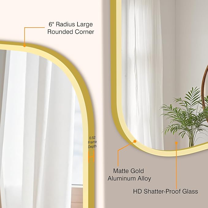 Bathroom Mirror for Wall, Gold Bathroom Vanity Mirror for Over Sink 28 x 40, HD Reflection Shatterproof Mirror for Living Room Bedroom Entryway, Metal Frame Rectangular Shape