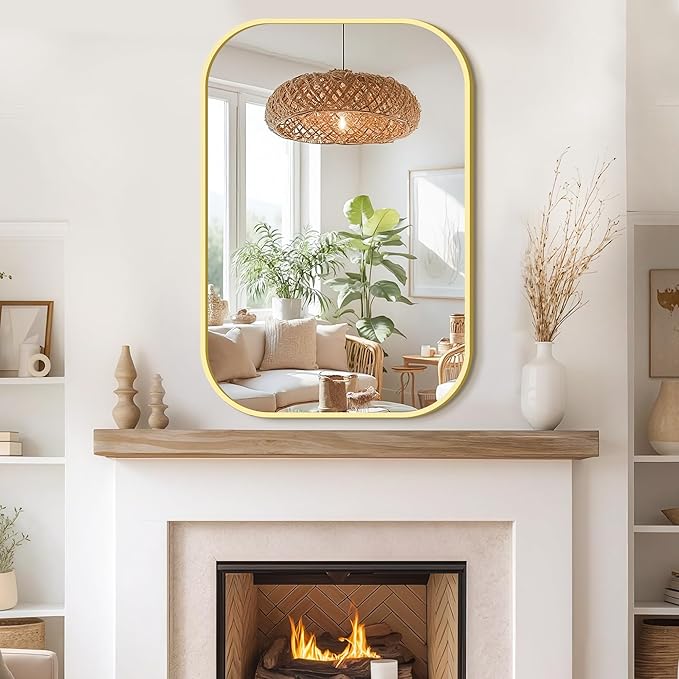 Bathroom Mirror for Wall, Gold Bathroom Vanity Mirror for Over Sink 24 x 36, HD Reflection Shatterproof Mirror for Living Room Bedroom Entryway, Metal Frame Rectangular Shape