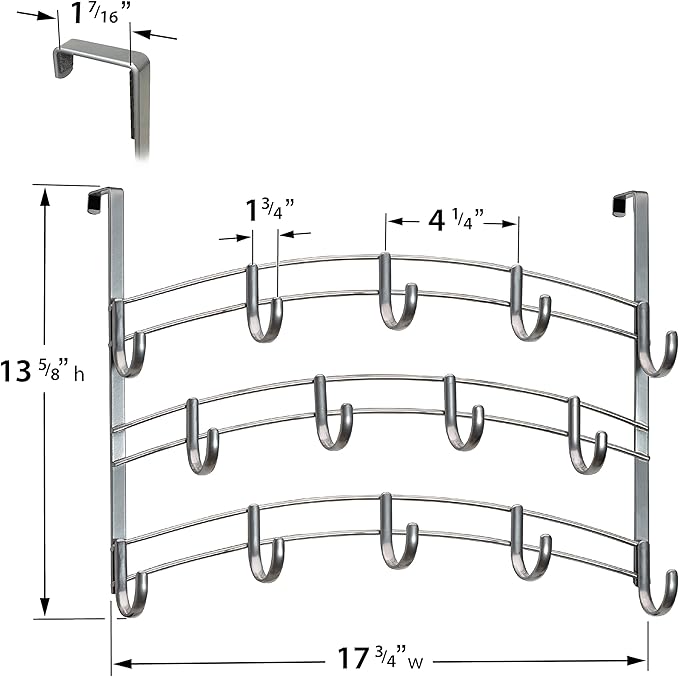 LYNK Professional® Home™ Over The Door Hooks - 14 Hook Over The Door Hanger - Over Door Coat Rack - Hanging Towels or Clothes - Bathroom, Bedroom or Laundry Room - Lifetime Ltd. Warranty – Platinum