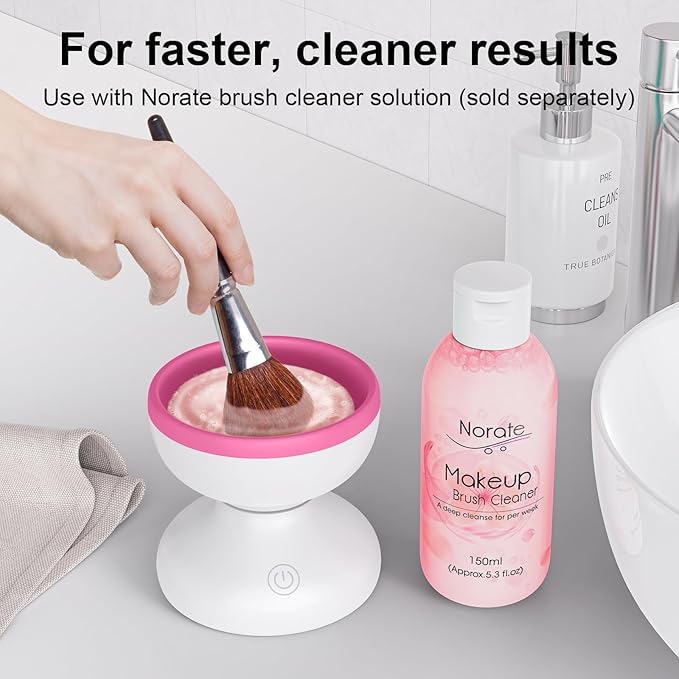 Norate Electric Makeup Brush Cleaner Machine, Automatic Make up Brush Cleaner for Fast Deep Cleaning - Removes Residue from Make up Brushes, Sponge, Stocking Stuffers for Women, Teen Girls (Pink)