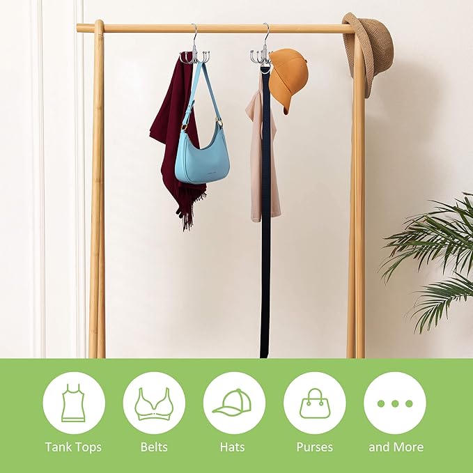 Belt Hanger, 2 Pack Rotatable Belt Organizer for Closet, Accessories Rack, Space Saving Hanging Holder Storage Hook for Belt, Tie, Scarf, Purse, Bra, Tank Top, Silver