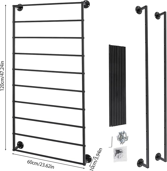 10-Layer Wall Mounted Display Rack, Wrapping Paper Ribbon Organizer Scarves Tie & Scarf Rack Belts Towel Holder Necktie Hijab Stand Metal Shelving for Home, Retail Stores, Flower Shop