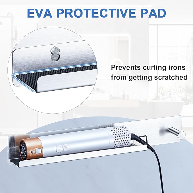 Curling Iron Holder Wall Mount, Flat Iron and Hair Straightener Holder, Stainless Steel Hair Tool Organizer for Hair Dryer Brush and Hots Tool Accessories, Hair Tool Holder for Bathroom, Silver
