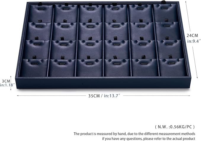 Leather Necklace Tray Jewelry Display Tray 24 Grids Necklace Display Trays Necklace Storage for Drawers With Removable Jewellery Cards Necklace Pendant Tray (Blue