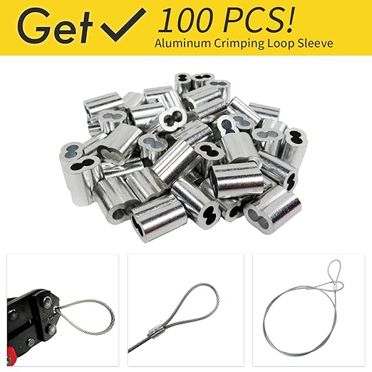 1/16 Wire Rope, 200FT 304 Stainless Steel Cable with 100Pcs Crimp Sleeves, Aircraft Grade, 7x7 Strand, 368lbs Breaking Strength, for Garden Trellis, Clothesline, Railing,Trellis