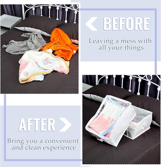 Sadnyy 6 Pcs Clear Storage Bags Zippered Plastic Clothes Containers Case Fabric Blanket Organizer Large Sweater Storage Bins with Handles for Cloth Bedding Sheets Closet Toys(16 x 12 x 8 Inch,White)