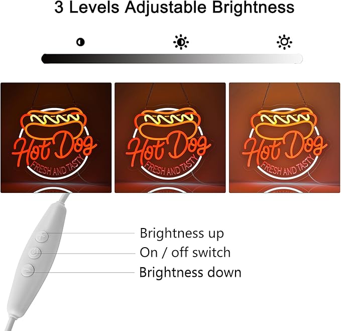 Hot Dog Neon Sign for Wall Decor LED Light up Sign Business Signage for Home Kitchen Restaurant Bar Cafe Fast Food Shop Gift 14.6" x 12.6" Led Art Wall Hanging Decorative Lights