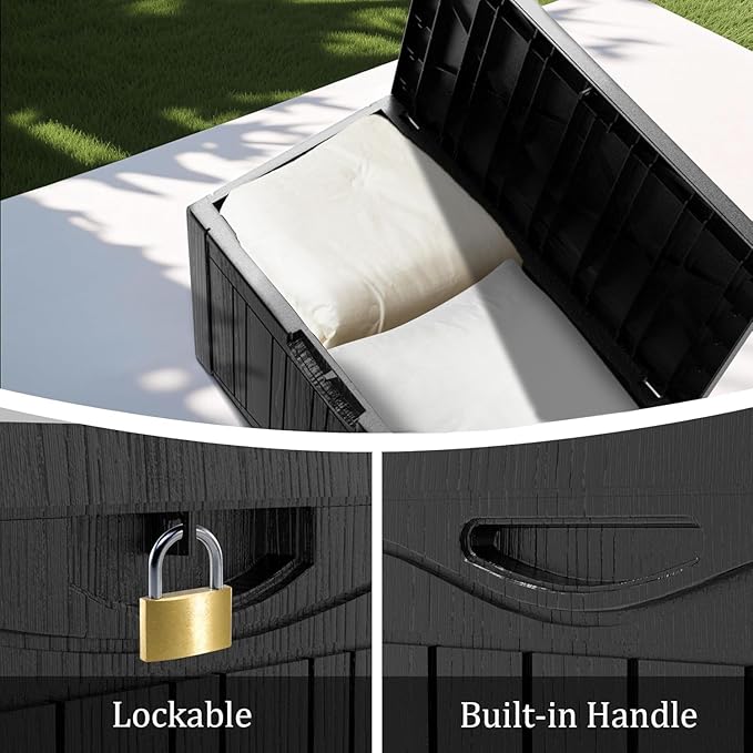 52 Gallon Resin Deck Box Waterproof Outdoor Storage Box for Patio Furniture Pool Accessories Indoor Storage for Cushion Garden Tools, Black