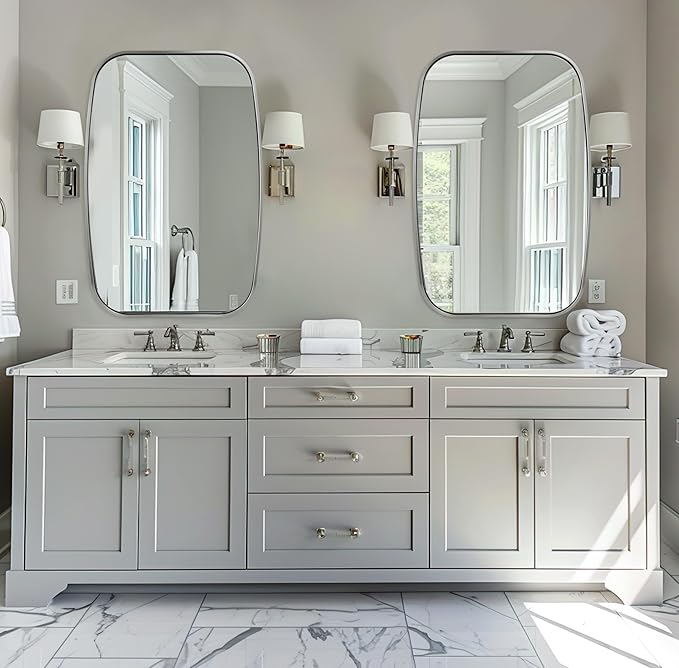 ANDY STAR Brushed Nickel Oval Bathroom Mirror for Over Sink, 24x36 Inch Bathroom Vanity Mirror with Unique Oblong Tube Metal Frame-Modern Clean Design with Anti-Rust Stainless Steel Frame