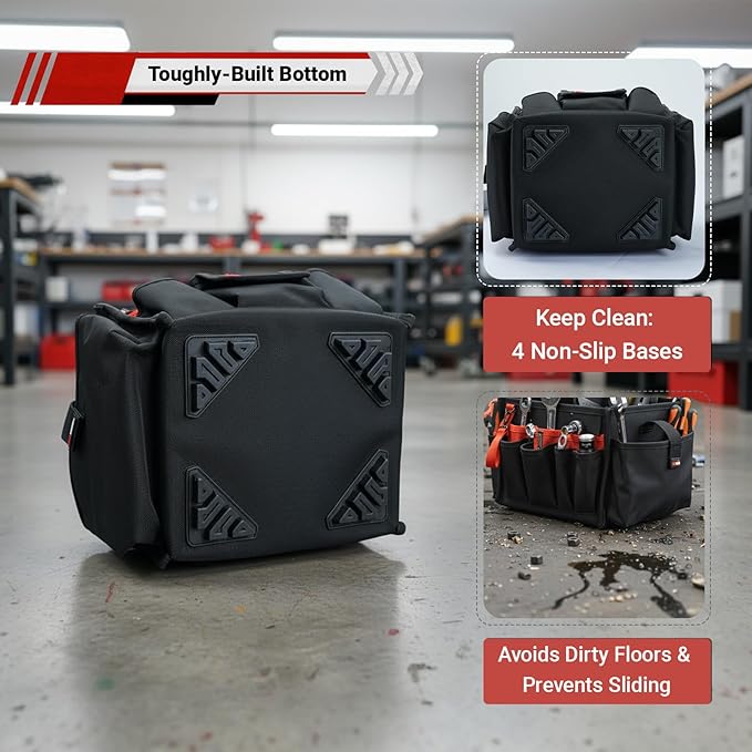 MELOTOUGH Electrical and Maintenance Tool Carrier 24-Pocket Large Electrician Tool Pouch Bag Open Top Tools Tote Bag with ‌Waterproof Base & Dual Carry Handle‌ for Gardeners/Technician
