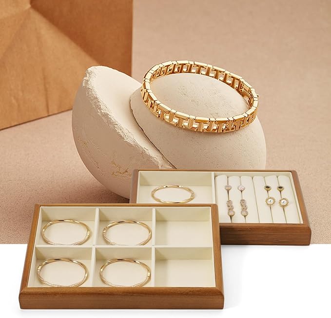 Oirlv Solid Wood 6 Grid Jewelry Organizer Tray Jewelry Drawer Organizer(Creamy-white)