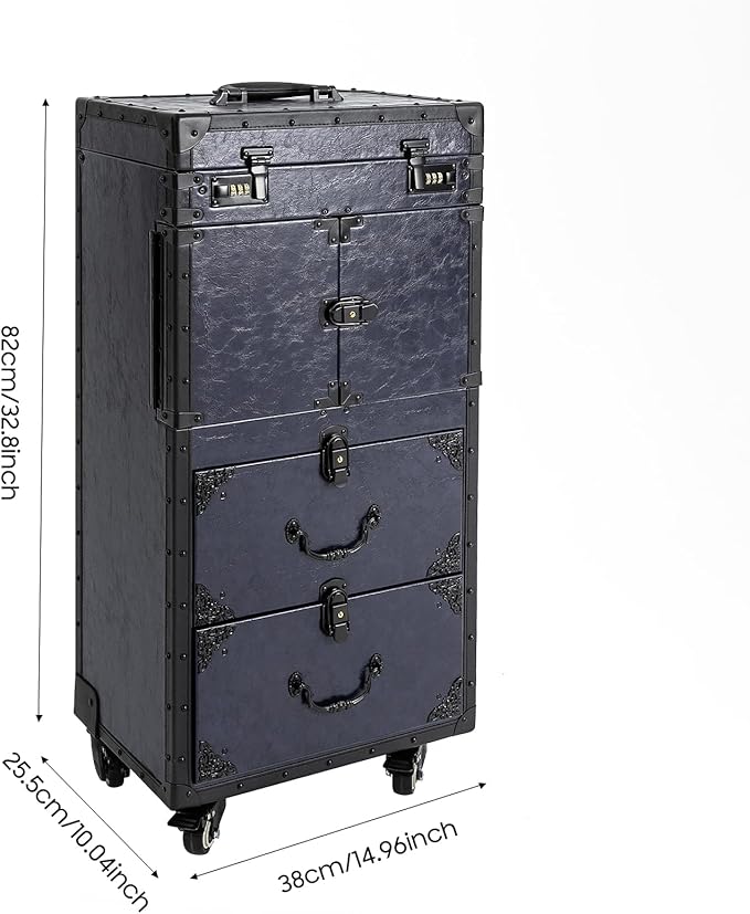 Rolling Makeup Case with Wheels and Locks, Cosmetology Case Makeup Train Case for Salon Barber Large Beauty Salon Luggage Rolling Lockable Makeup Train Extendable Tray Hairdressing (Style 2)