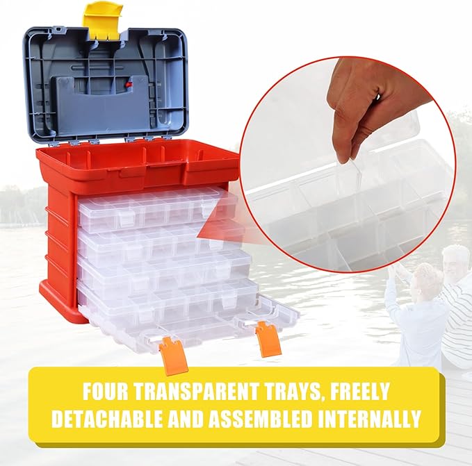 BIG RED AG2154CR Tackle Box Organizer: Portable Storage Tool Box with 4 Drawers and 19 Compartments Each for Hardware, Fish Tackle, Beads and more, Red