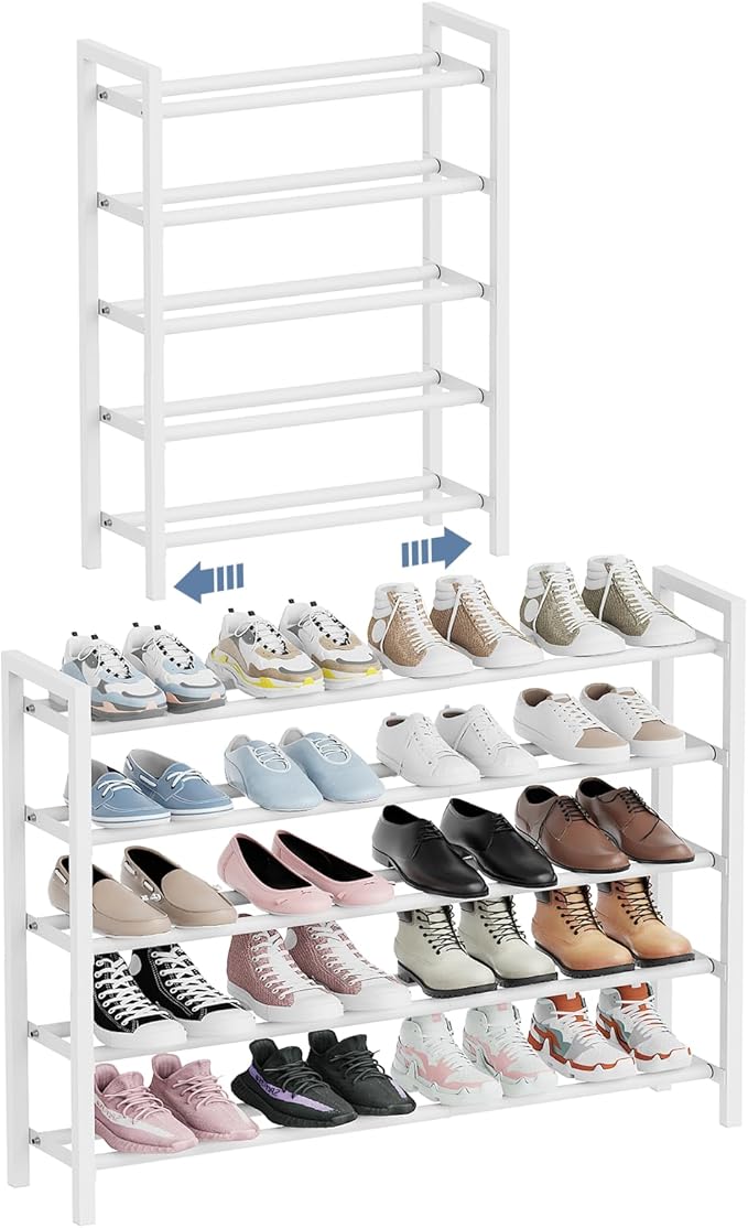 Mavivegue Expandable Shoe Rack, 5-Tier Shoe Organizer for Closet, Adjustable Shoe Rack for Front Door Entrance, Entryway