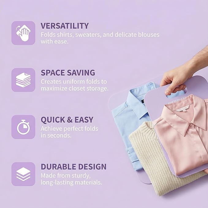 2 Pcs Shirt Folding Board, Portable Clothes Folder Plastic Laundry folders for Travel Adult White
