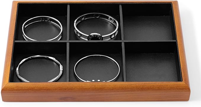 Oirlv Solid Wood 6 Grid Jewelry Organizer Tray Jewelry Drawer Organizer(Black)