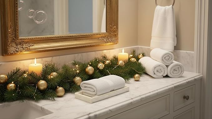 PEMAR Set of 2 Mother of Pearl Vanity Tray for Bathroom Counter, 11" Wooden Organisation Valet Tray for Perfume Makeup Bedroom Dresser Kitchen Sink Countertop Organizer, Toilet Tank (White Tiles)