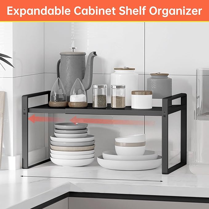 Adjustable Cabinet Shelves 9", Expandable 14~25" Metal Shelving for Pantry & Kitchen Organization (1Pcak)