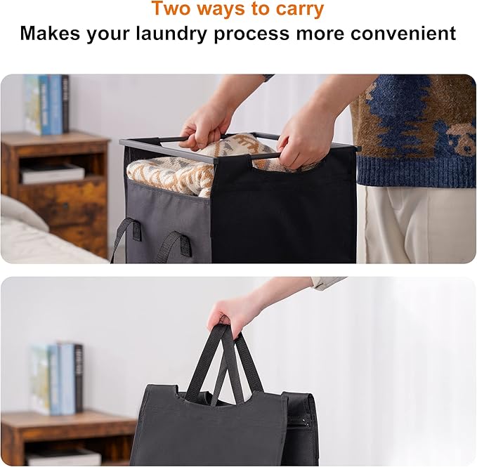 Heybly Laundry Hampers, 3 × 15 Gal (171 L) Laundry Basket with Large Desktop Sorter for Laundry Room Organization, Bathroom and Dorm Laundry Bags on Storage Shelf, Rustic Brown HLH003SR