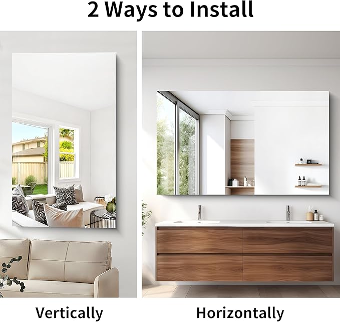 CILIBER Frameless Mirror, 60x36 Large Bathroom Mirrors for Wall, Upgraded Shatterproof Rectangle Vanity Mirror Over Sink with Polished Edge for Bathroom,Bedroom,Living Room and Entryway