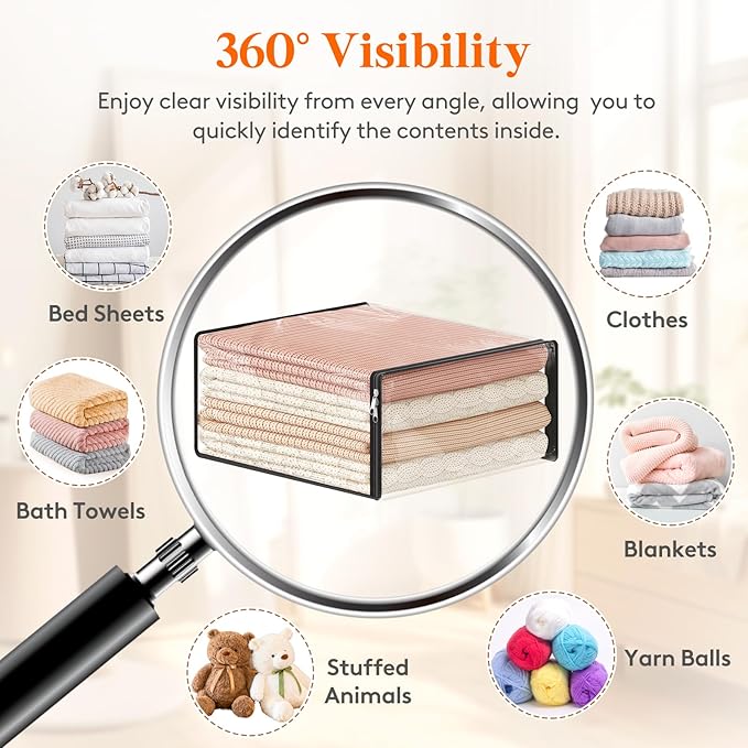 Lifewit 36L Clear Sheet Storage Bags with Zipper 6 Pack, Plastic Sweater Storage Bins for Clothing, Vinyl Foldable Clothes Containers Organizers for Closet, Blankets, Bedding 17.7 x 15.7 x 7.9 Inch