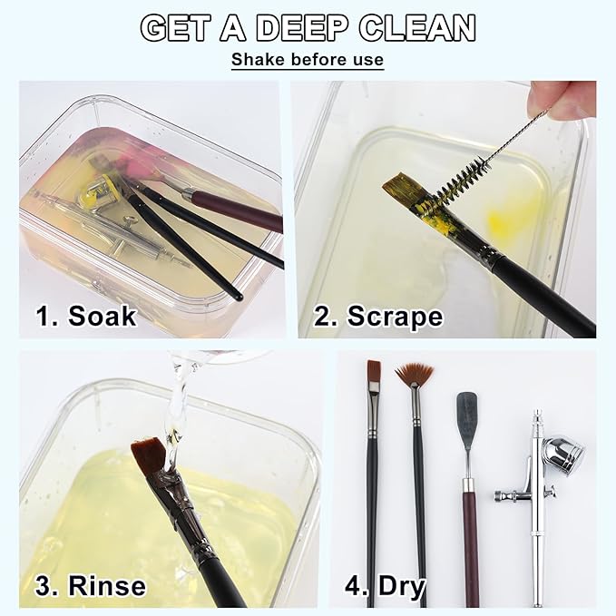 Brush Cleaner and Restorer, 32 fl oz Paint Brush Cleaner Easily Handles Acrylic and Water-Based Paint, Powerful Cleaning Solution for Paintbrushes, Airbrushes, and Art Tools